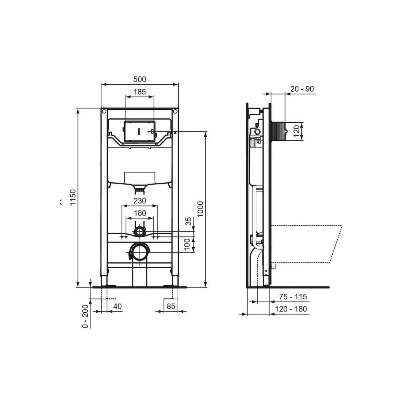 Stelaż Podtynkowy Prosys + Przycisk Czarny Mat R020467 + R0123A6 Ideal Standard