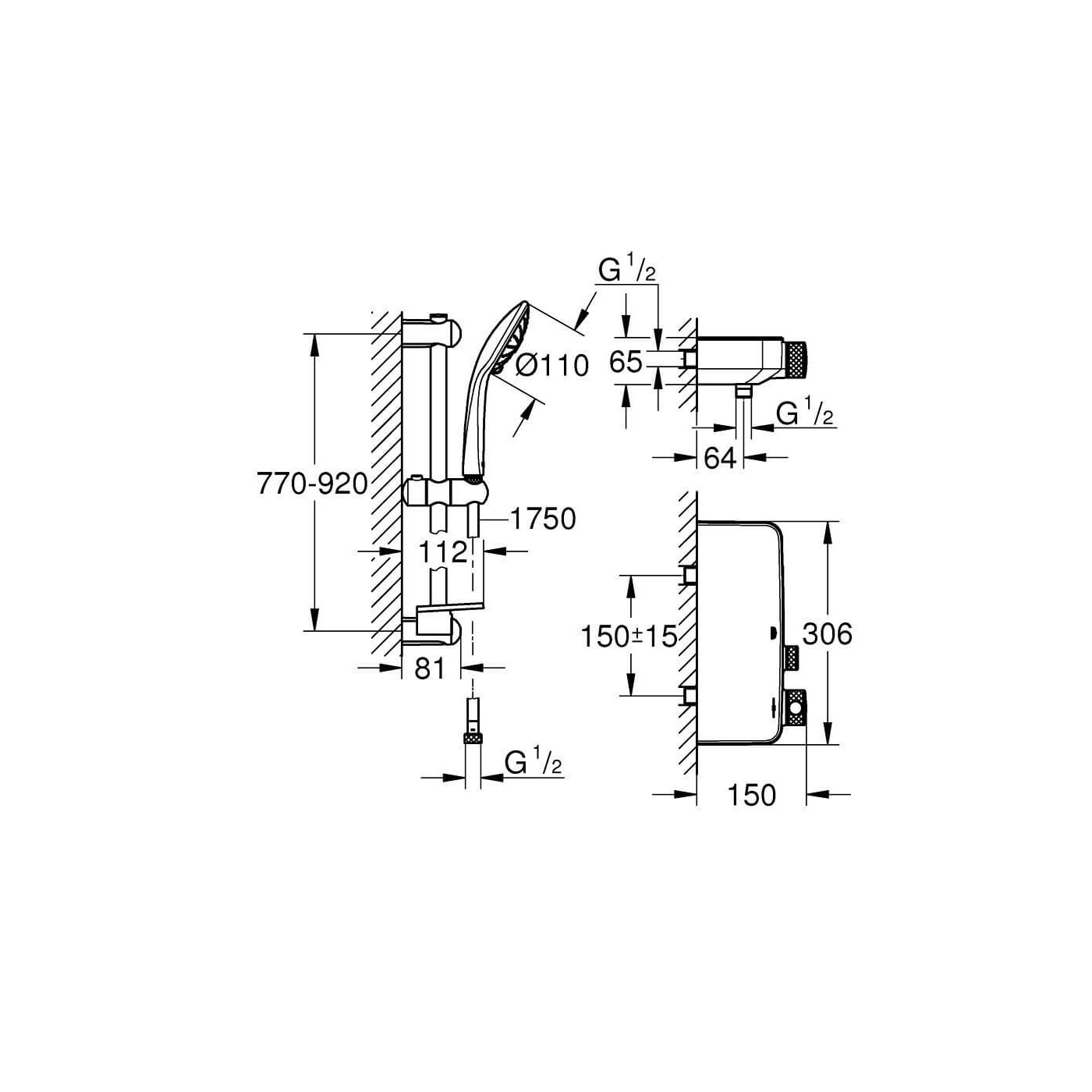 Bateria Prysznicowa Z Termostatem Z Zestawem Prysznicowym Grohtherm SmartControl 34721000 Grohe