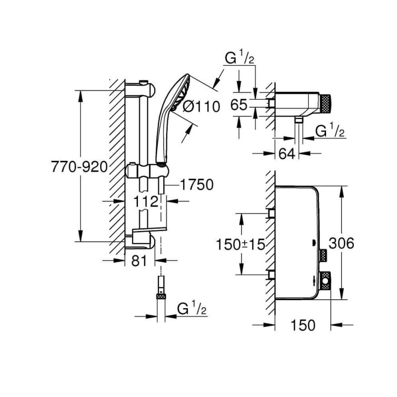 Bateria Prysznicowa Z Termostatem Z Zestawem Prysznicowym Grohtherm SmartControl 34721000 Grohe