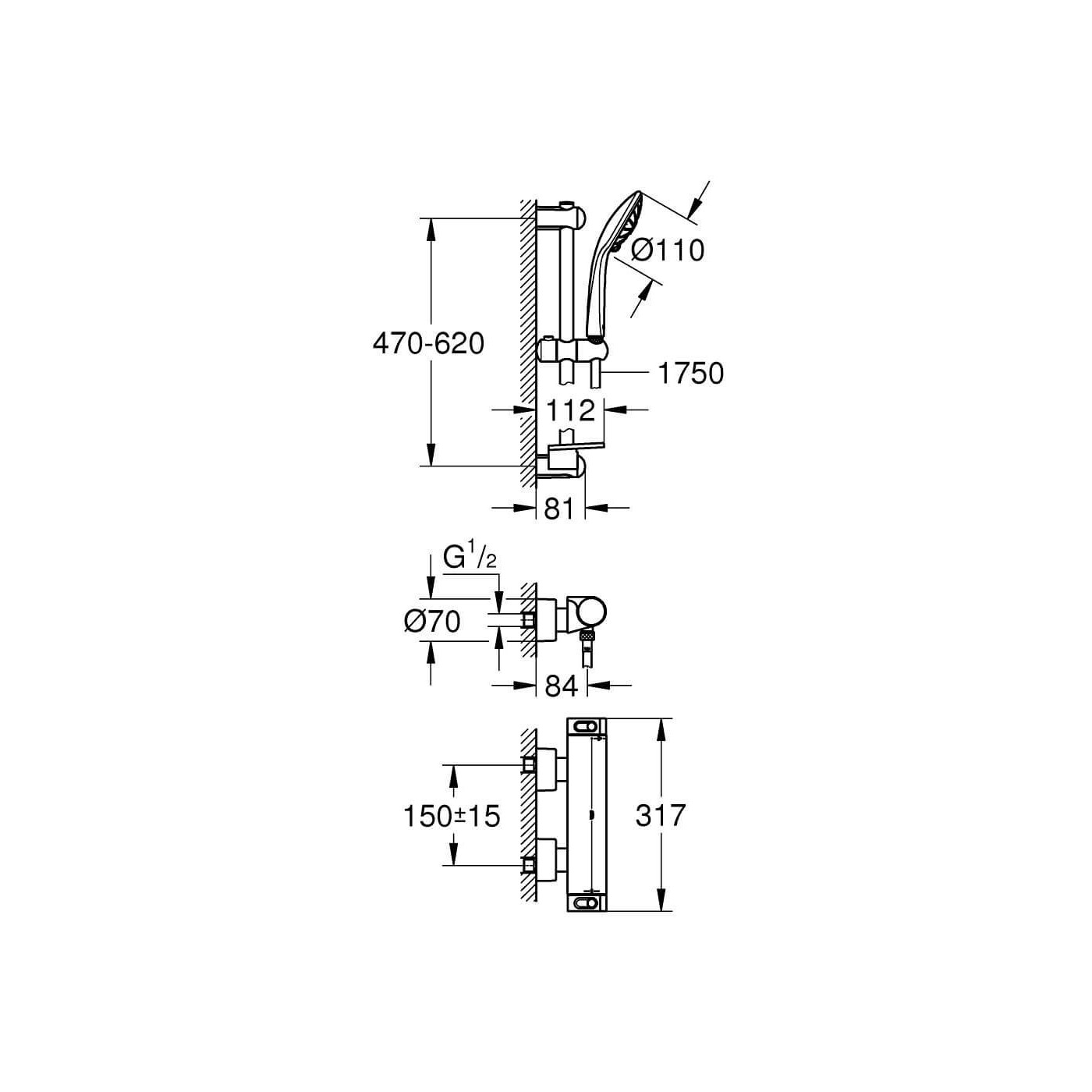 Bateria Prysznicowa Z Termostatem Z Zestawem Prysznicowym Grohtherm 2000 34195001 Grohe