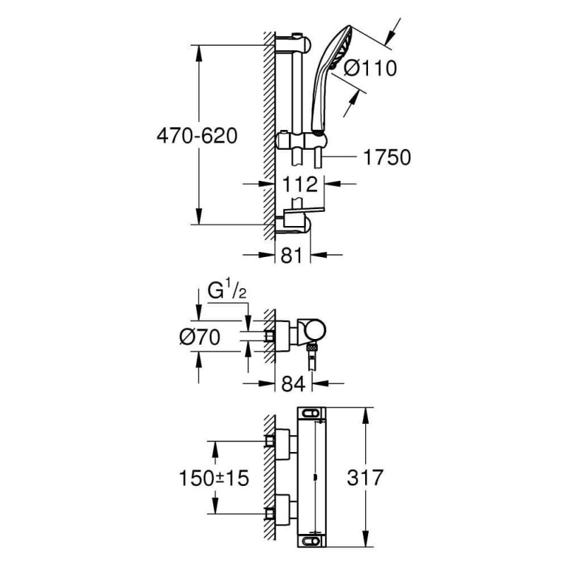 Bateria Prysznicowa Z Termostatem Z Zestawem Prysznicowym Grohtherm 2000 34195001 Grohe