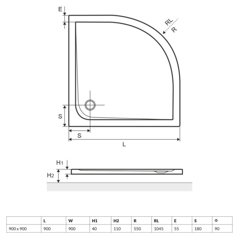 Brodzik Niski Półokragły Sense 90x90 BREX.SEN09WHN Excellent
