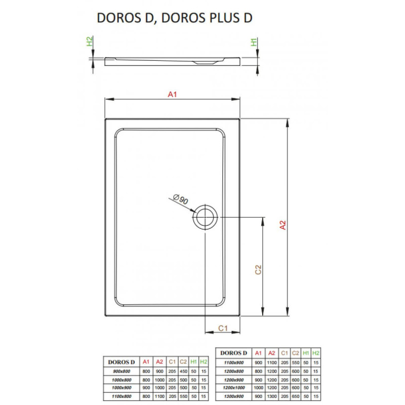 Brodzik Prostokątny DOROS 110x90 SDRD1190-01 Radaway