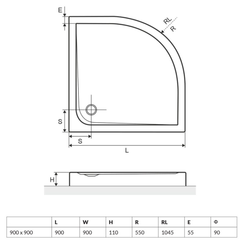 Brodzik Półokrągły Compact 90x90x11 BREX.SEN09WHC Excellent