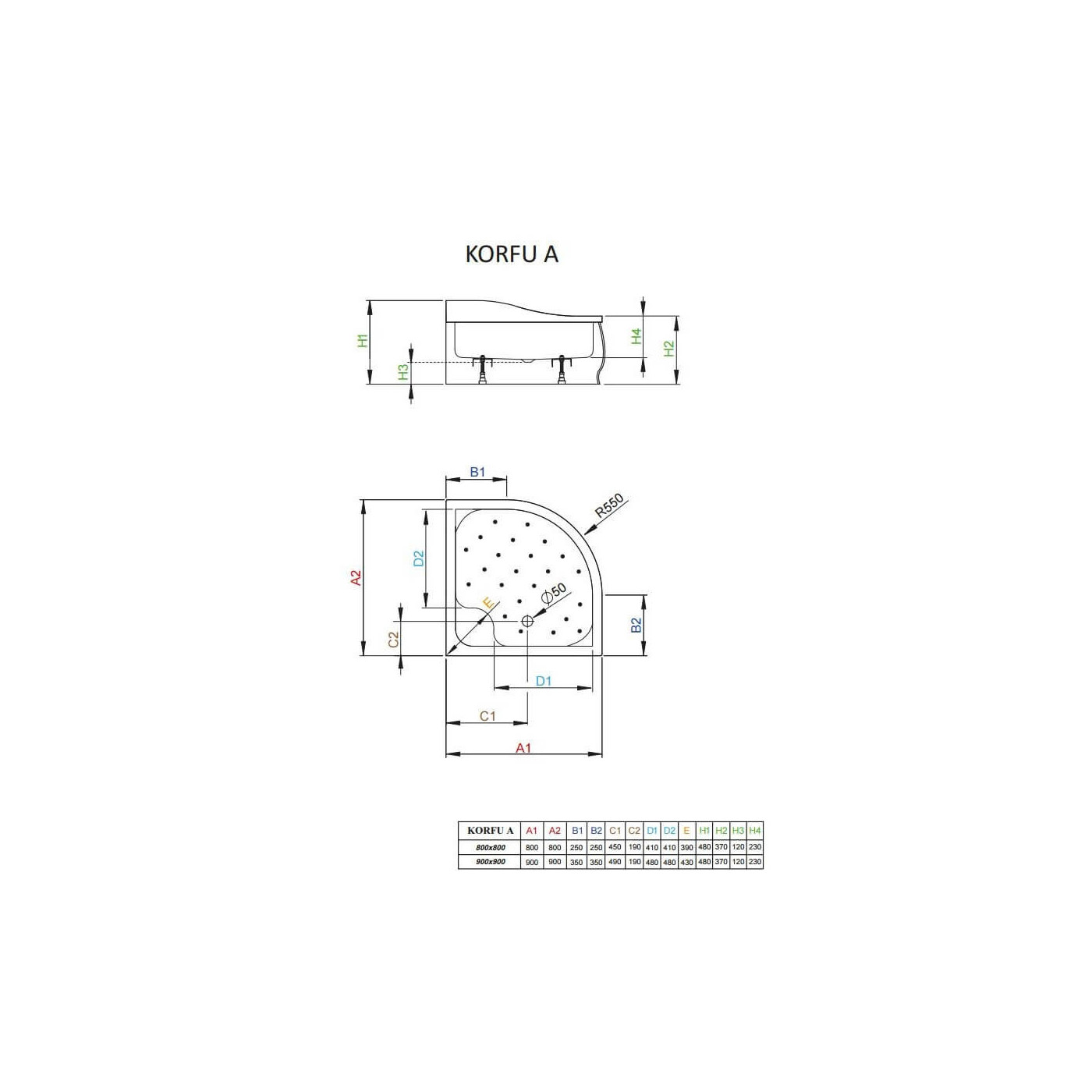 Brodzik Korfu A Półokrągły 80x80 4S88400-03 Radaway