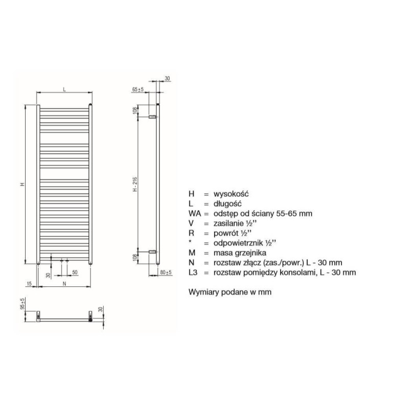 Grzejnik Vision Black Mat QV120-050-05 Zehnder