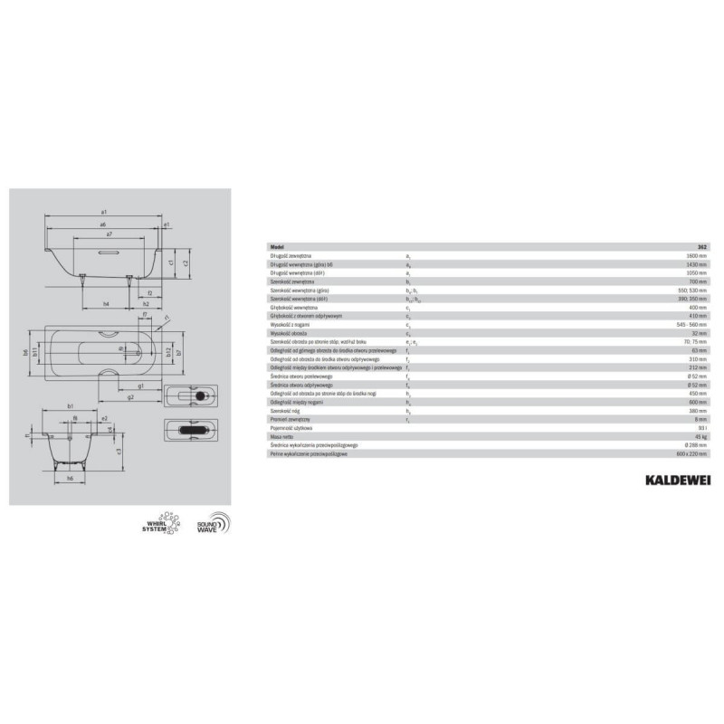 Wanna Do Zabudowy Saniform Plus 362-1 160x70 cm 111700010001 Kaldewei