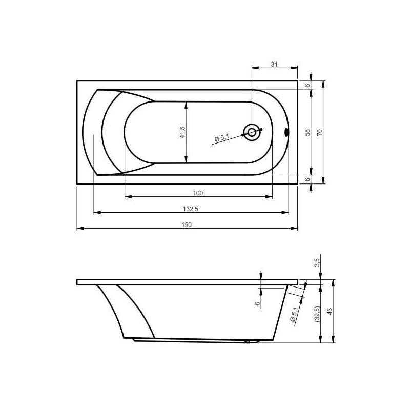 Wanna Do Zabudowy Miami 150x70 Riho
