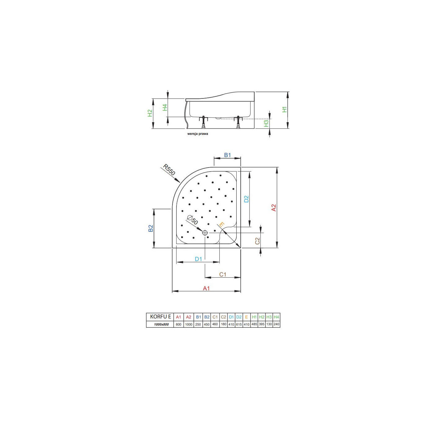 Brodzik Korfu E Lewy Biały 4E81400-03L 100x80 Radaway