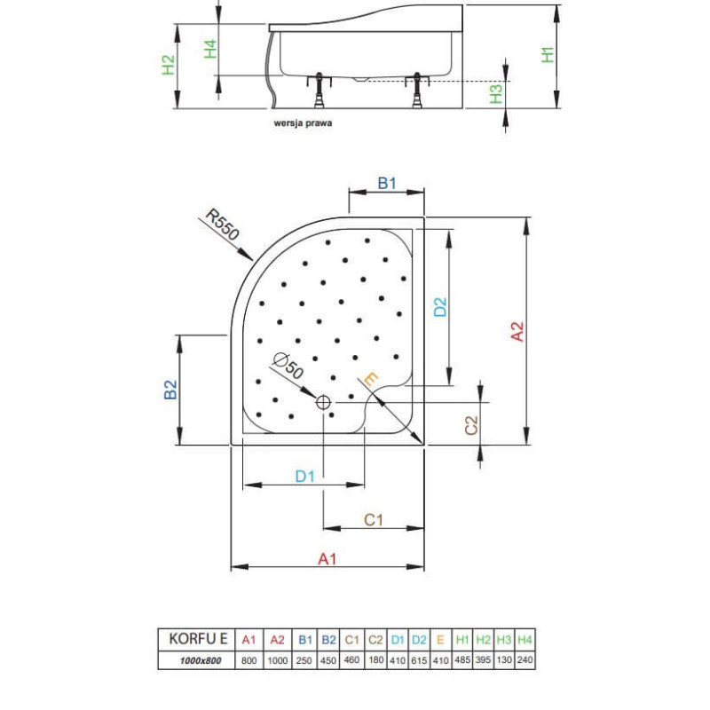 Brodzik Korfu E Lewy Biały 4E81400-03L 100x80 Radaway