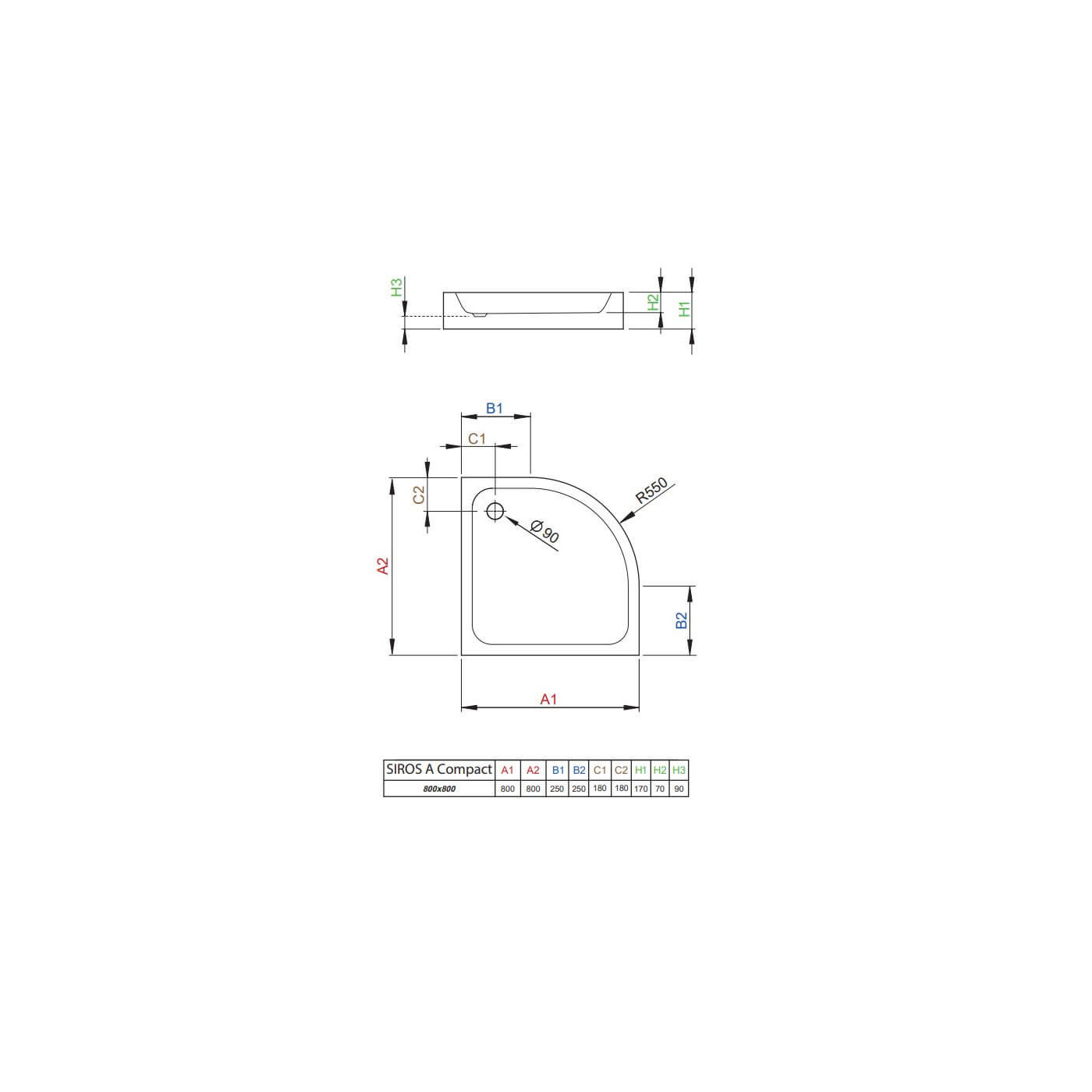 Brodzik Siros A Compact SBA8817-2 80x80 Radaway