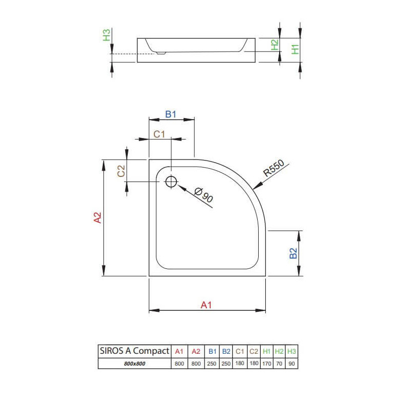 Brodzik Siros A Compact SBA8817-2 80x80 Radaway