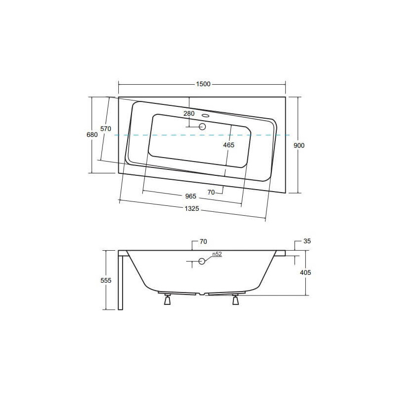 Wanna Asymetryczna Infinity Prawa 150x90 Besco