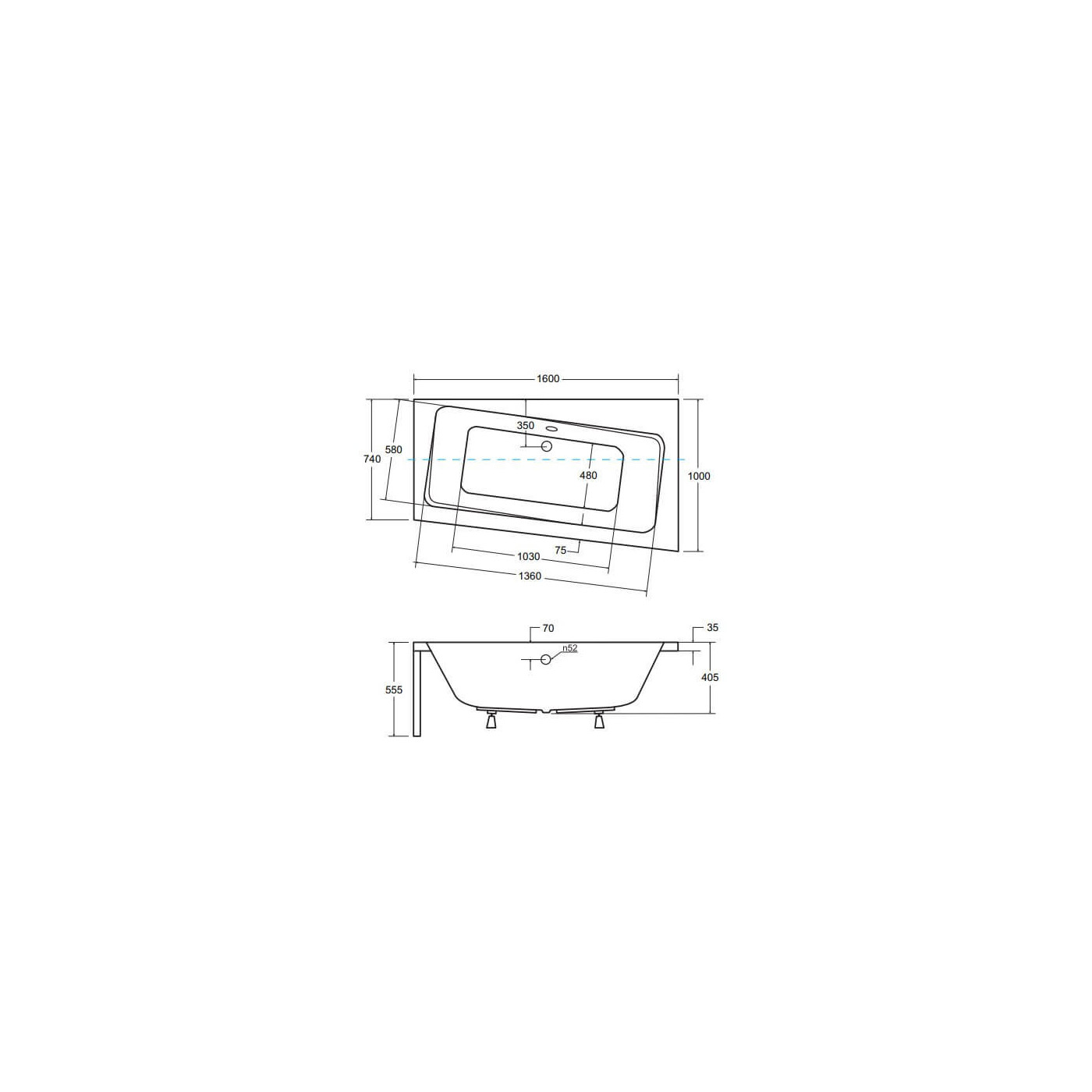 Wanna Asymetryczna Infinity Prawa 160x100 Besco