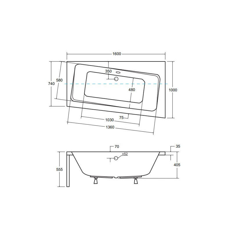 Wanna Asymetryczna Infinity Prawa 160x100 Besco