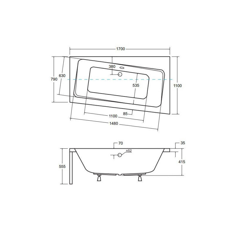 Wanna Asymetryczna Infinity Prawa 170x110 Besco