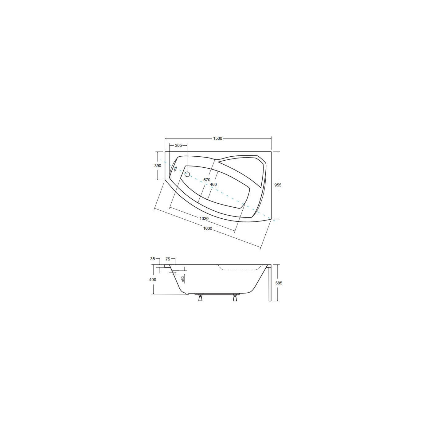 Wanna Asymetryczna Rima Prawa 150x95 Besco
