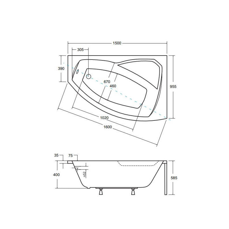 Wanna Asymetryczna Rima Prawa 150x95 Besco