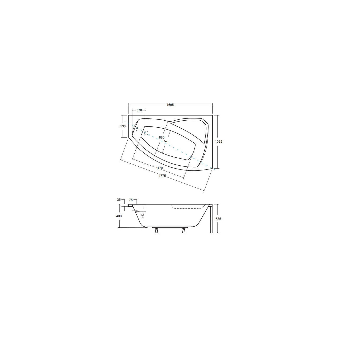 Wanna Asymetryczna Rima Prawa 170x110 Besco