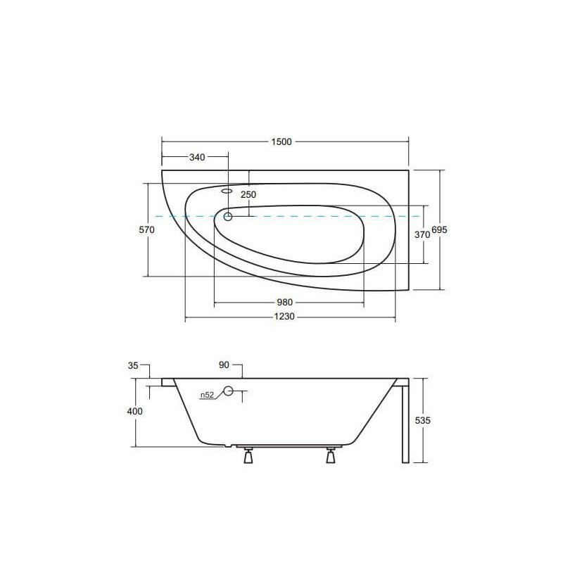 Wanna Asymetryczna Milena Premium Prawa 150x70 Besco