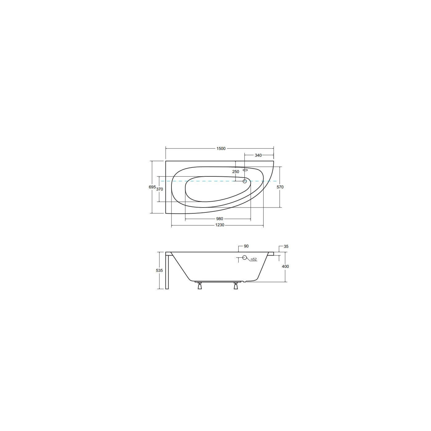 Wanna Asymetryczna Milena Premium Lewa 150x70 Besco