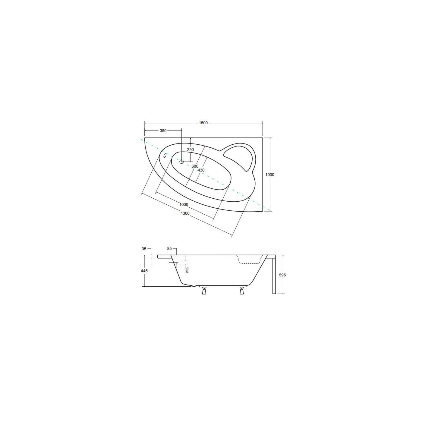 Wanna Asymetryczna Natalia Premium Prawa 150x100 Besco