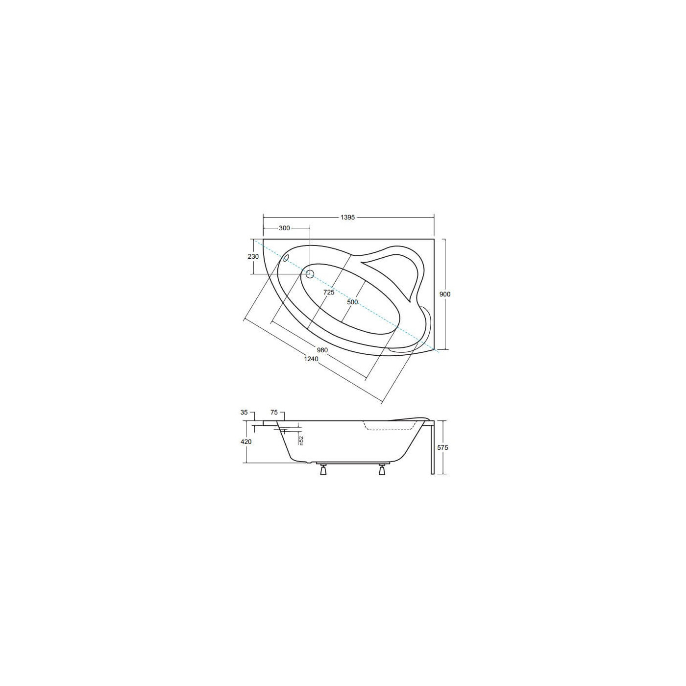 Wanna Asymetryczna Ada Prawa 140x90 Besco