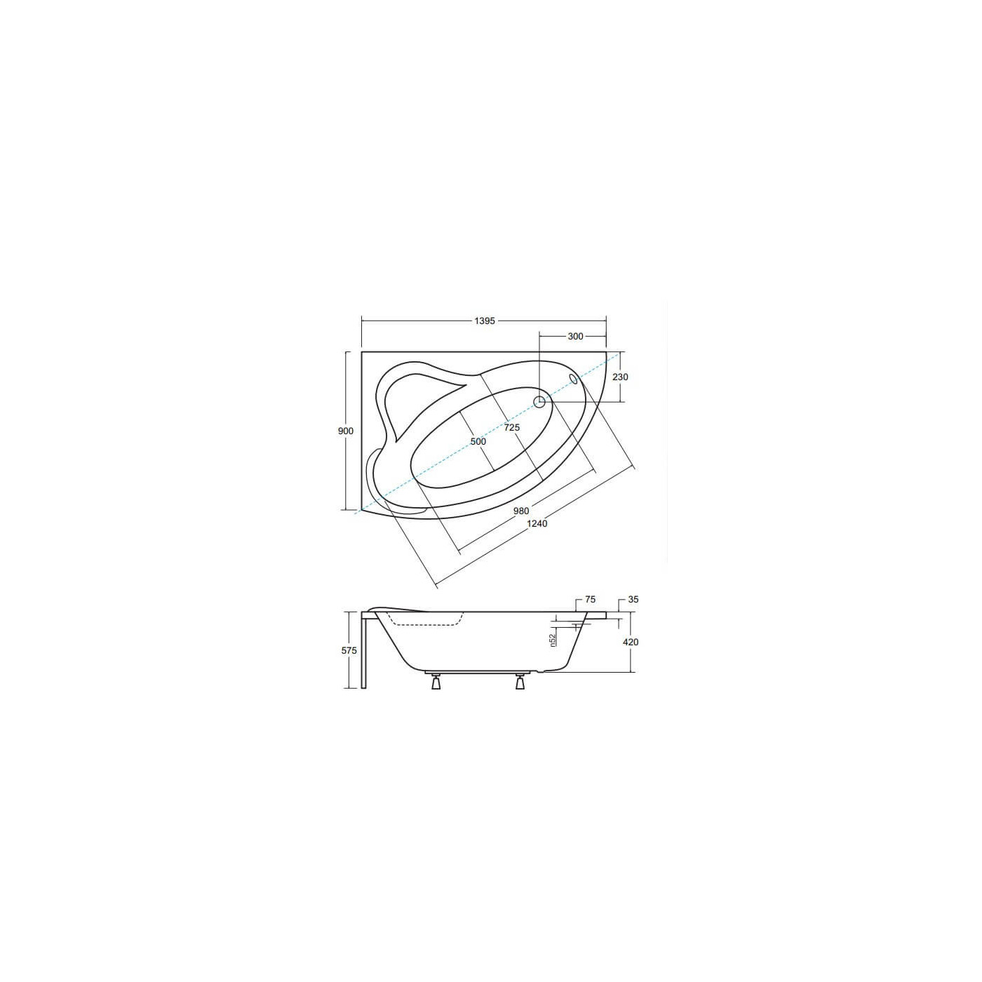 Wanna Asymetryczna Ada Lewa 140x90 Besco