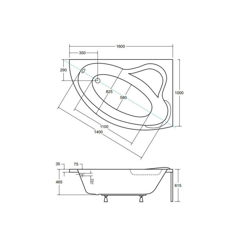 Wanna Asymetryczna Ada Prawa 160x100 Besco