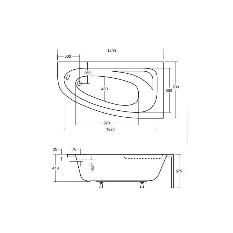 Wanna Asymetryczna Cornea Prawa 140x80 Besco
