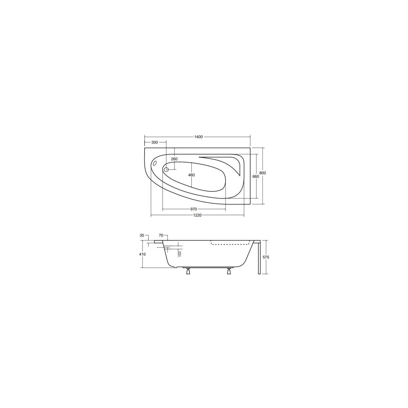Wanna Asymetryczna Cornea Lewa 140x80 Besco