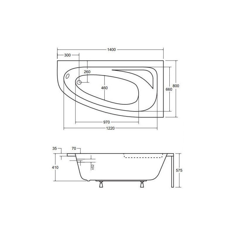 Wanna Asymetryczna Cornea Lewa 140x80 Besco