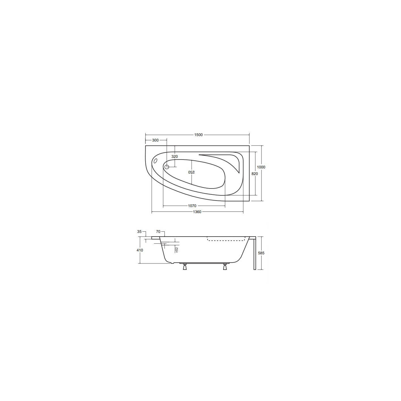 Wanna Asymetryczna Cornea Comfort Prawa 150x100 Besco