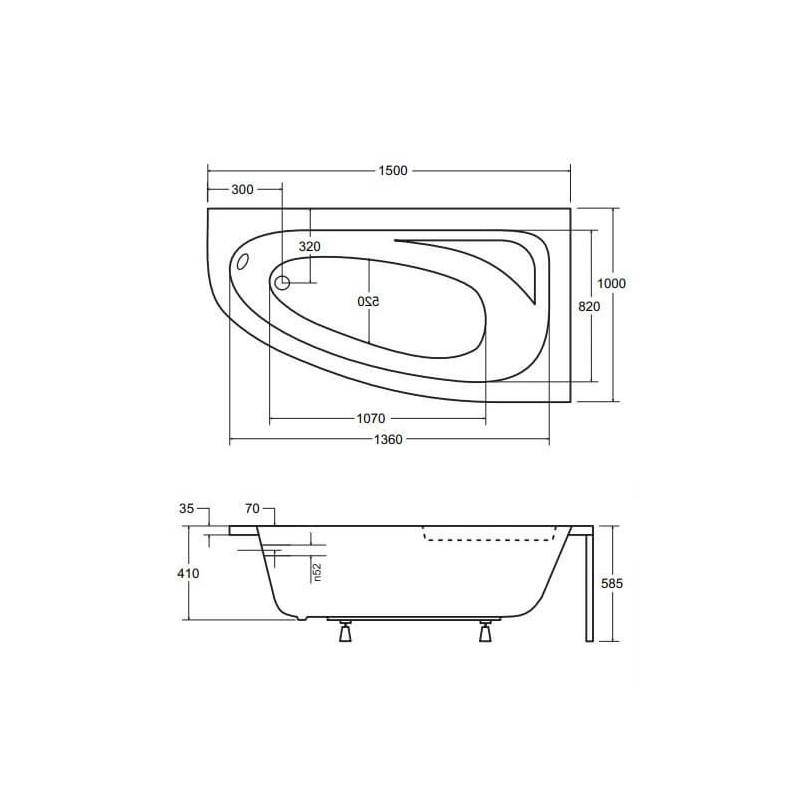 Wanna Asymetryczna Cornea Comfort Prawa 150x100 Besco