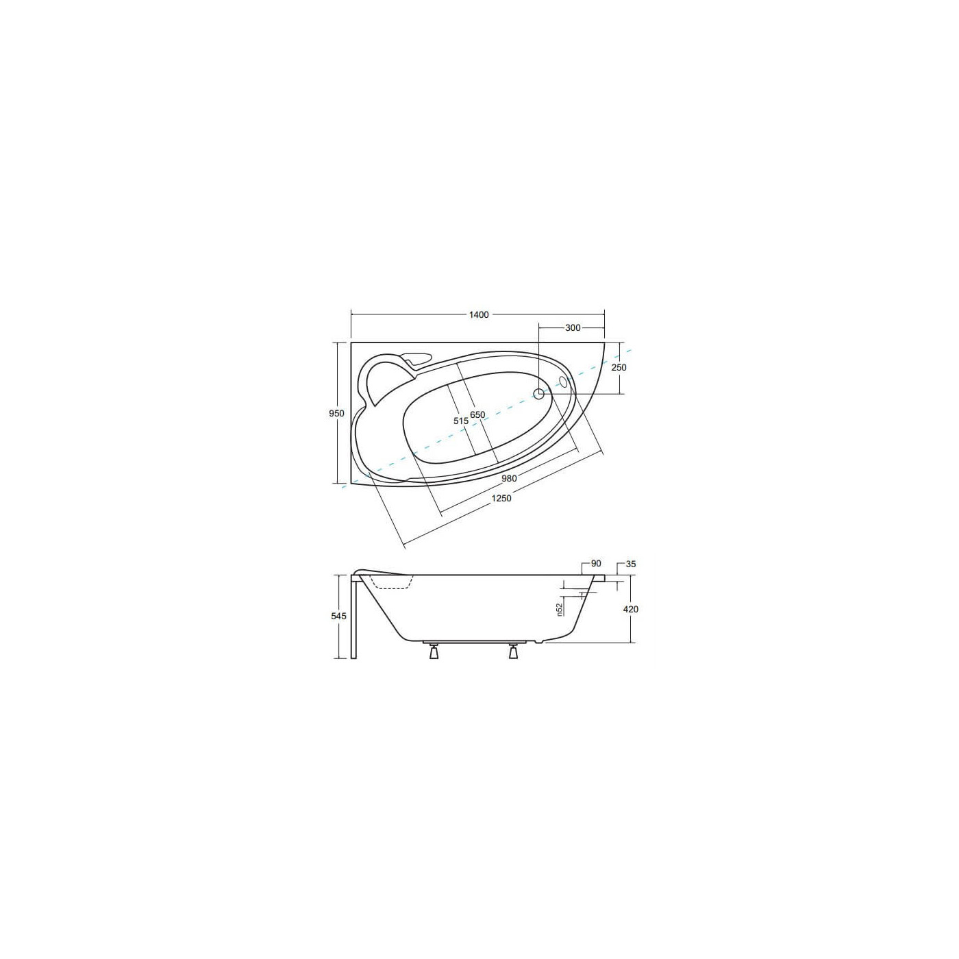 Wanna Asymetryczna Finezja Nova Lewa 140x95 Besco
