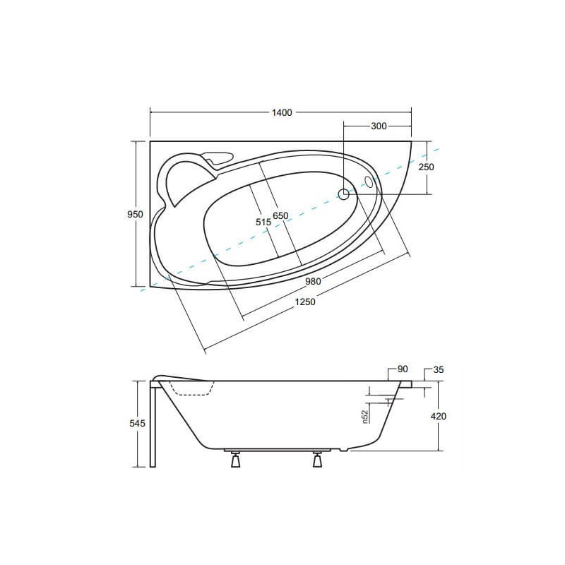 Wanna Asymetryczna Finezja Nova Lewa 140x95 Besco