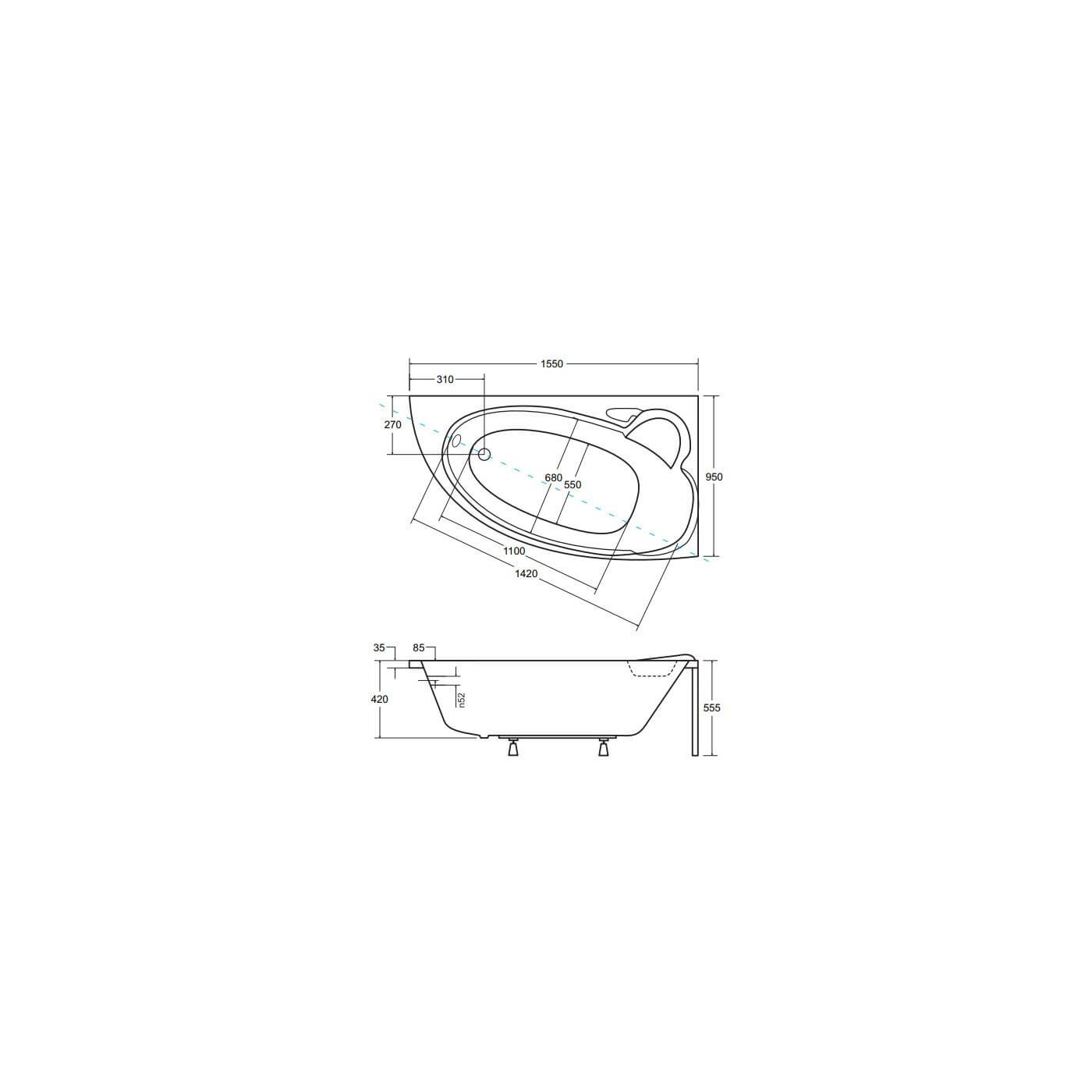 Wanna Asymetryczna Finezja Nova Prawa 155x95 Besco