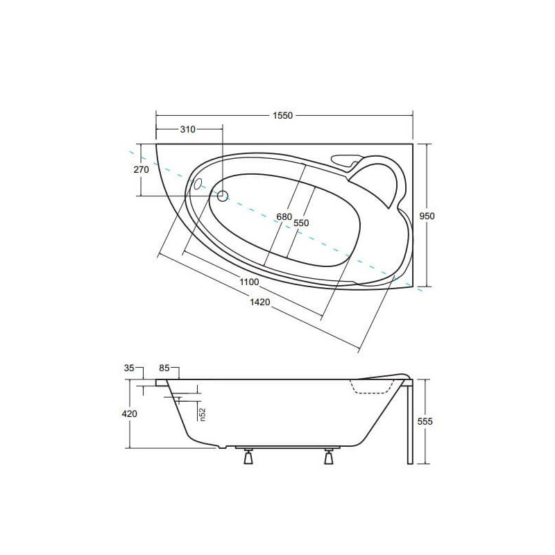 Wanna Asymetryczna Finezja Nova Prawa 155x95 Besco