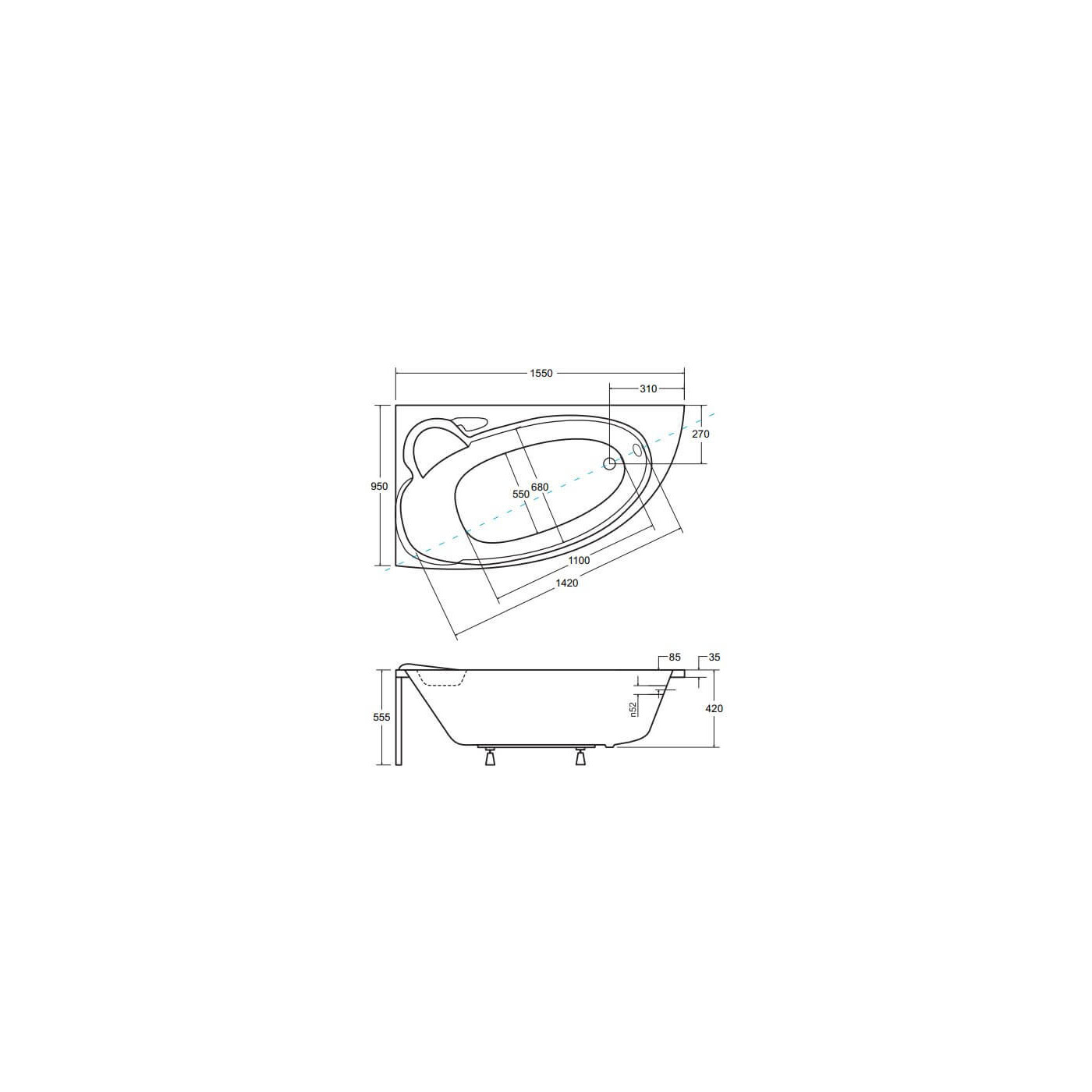 Wanna Asymetryczna Finezja Nova Lewa 155x95 Besco