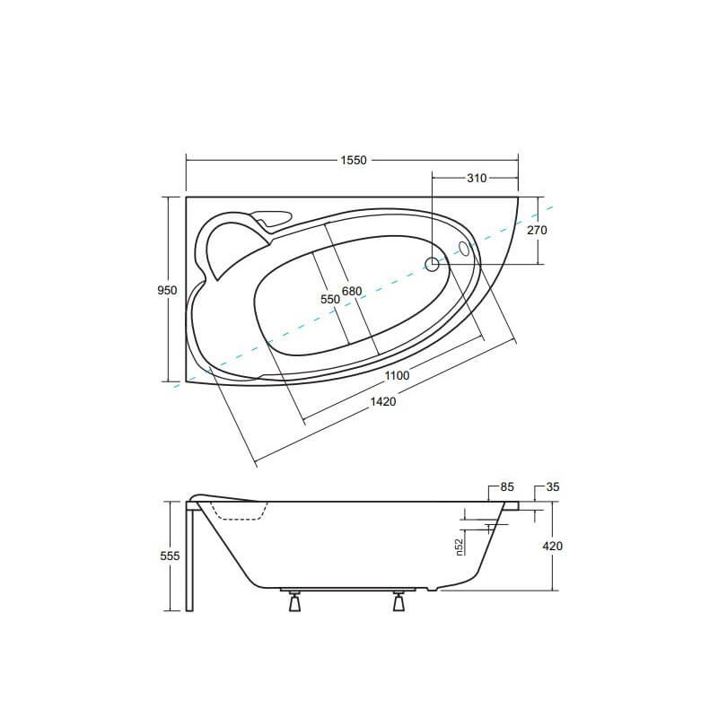 Wanna Asymetryczna Finezja Nova Lewa 155x95 Besco