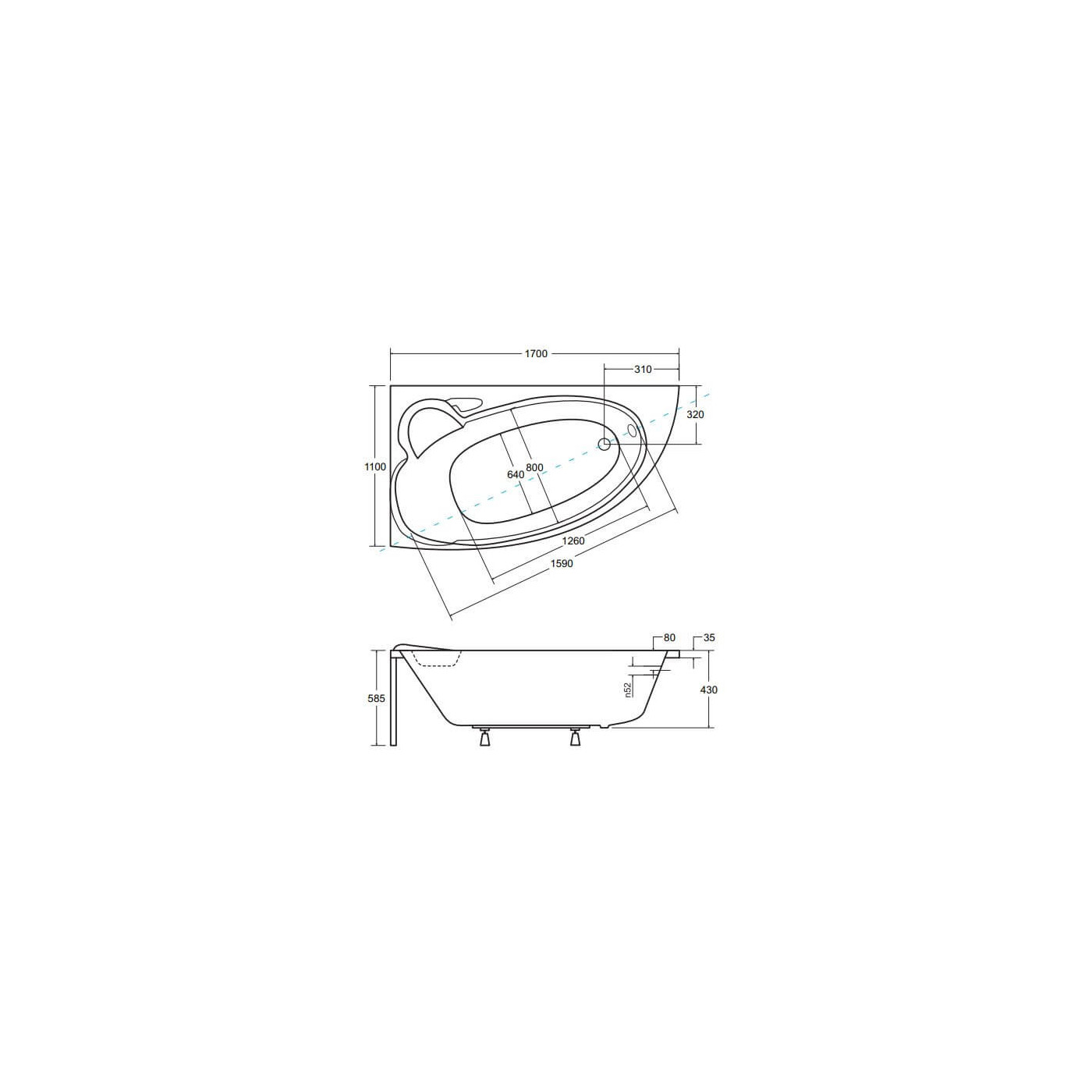 Wanna Asymetryczna Finezja Nova Lewa 170x110 Besco