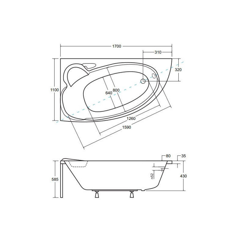 Wanna Asymetryczna Finezja Nova Lewa 170x110 Besco