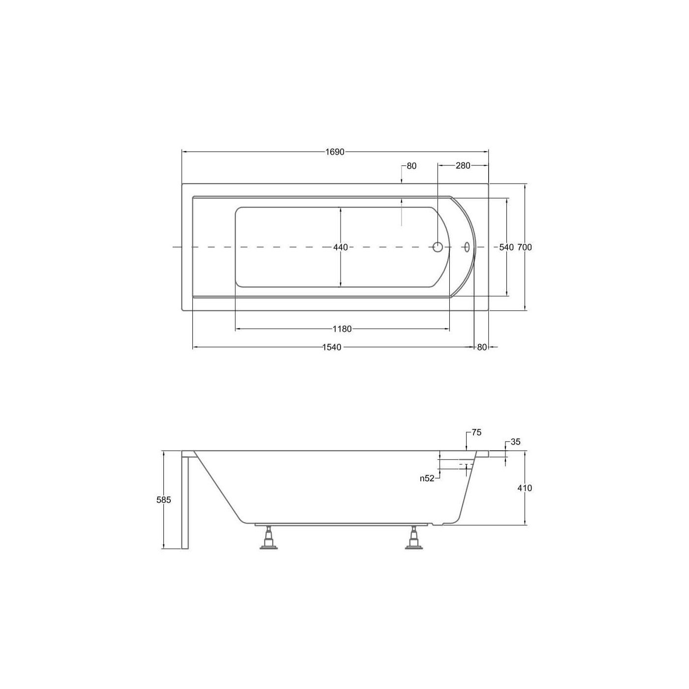 Wanna Do Zabudowy Shea 170x70 Besco