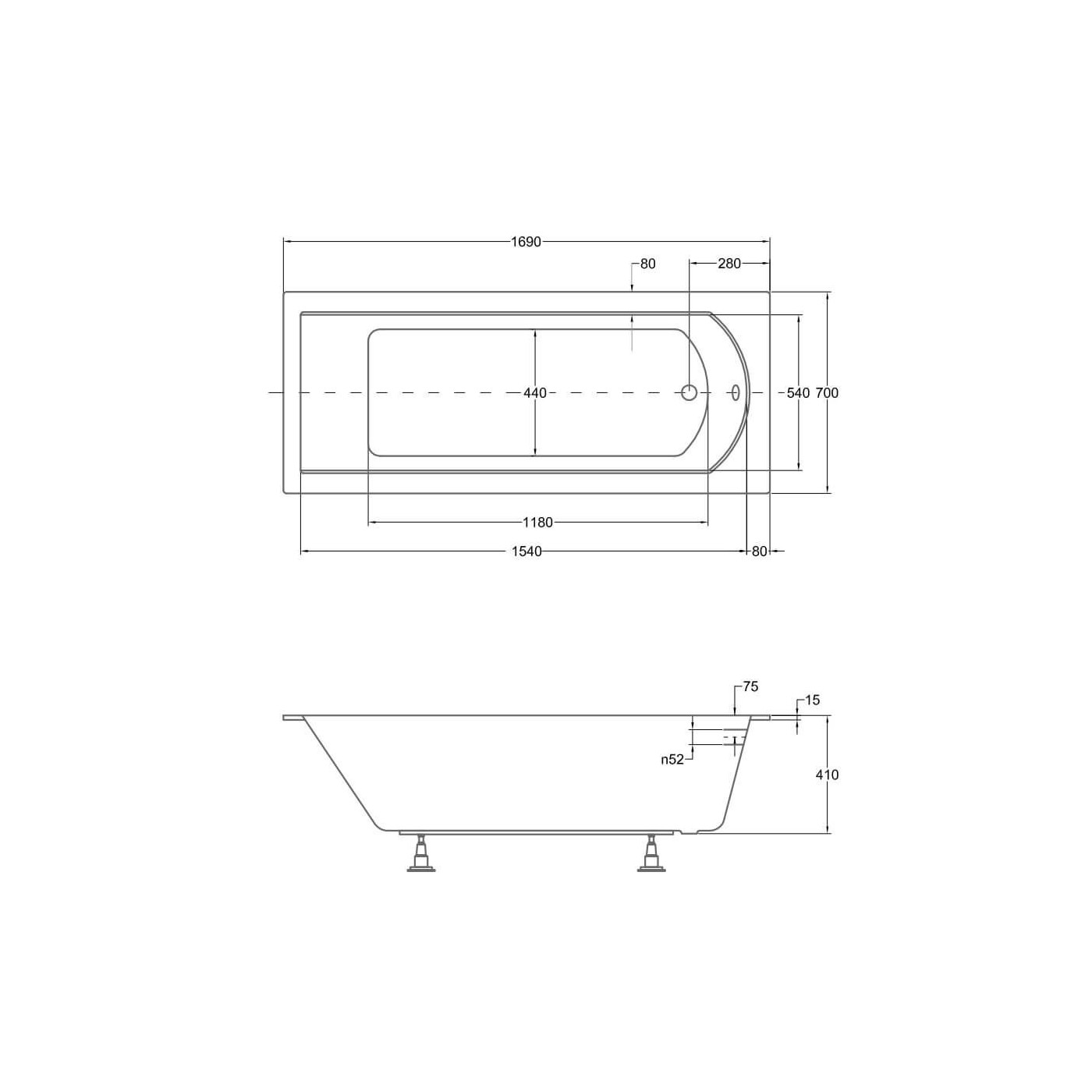 Wanna Do Zabudowy Shea Slim 170x70 Besco