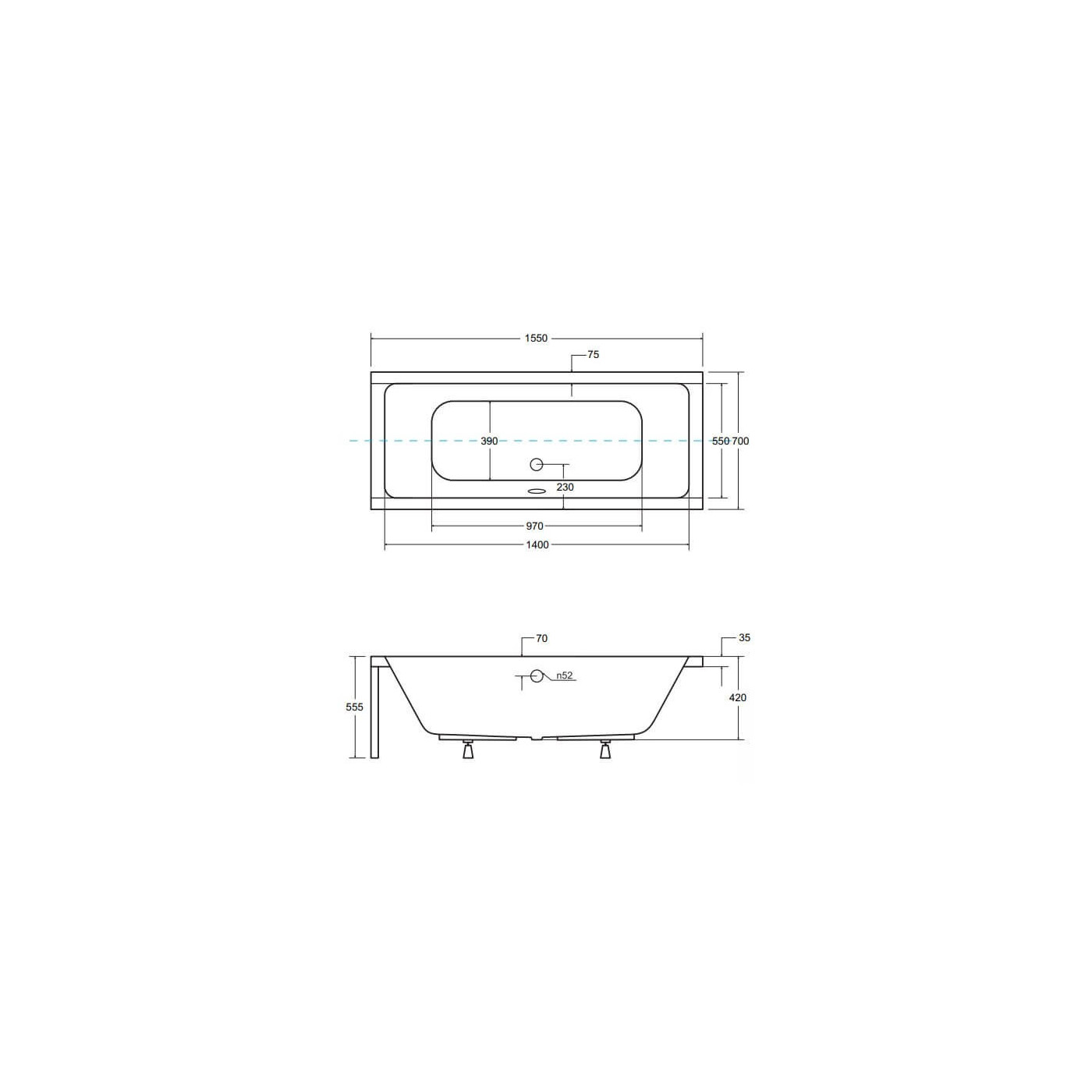 Wanna Do Zabudowy Quadro 155x70 Besco