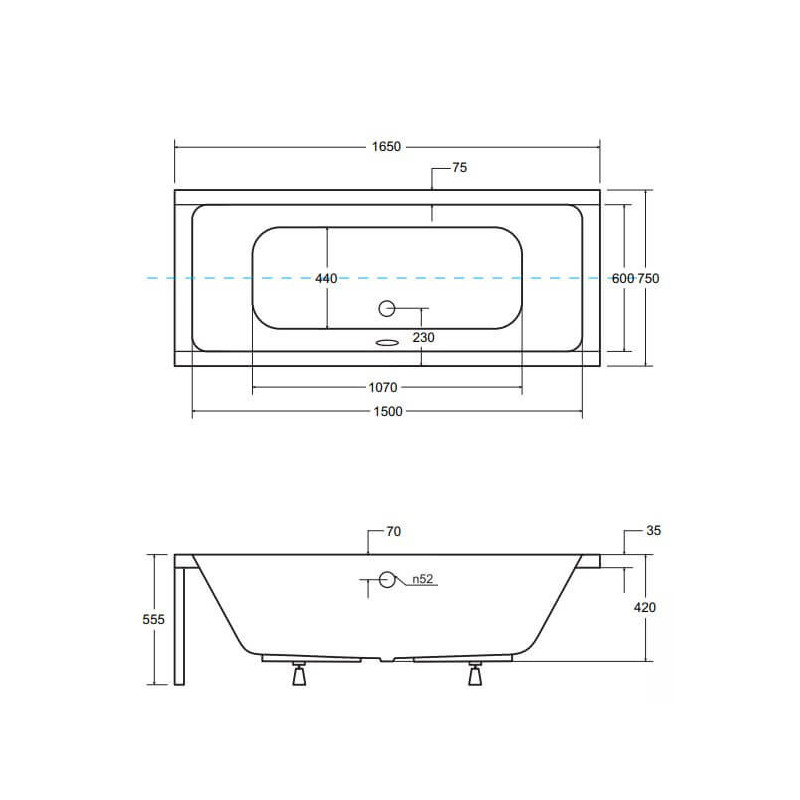 Wanna Do Zabudowy Quadro 165x75 Besco