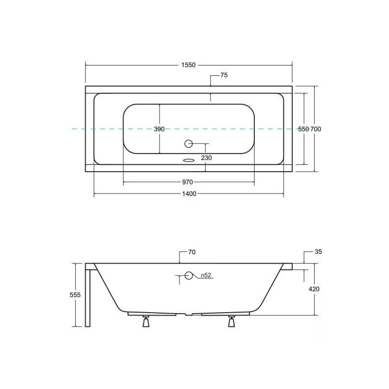 Wanna Do Zabudowy Quadro Slim 155x70 Besco