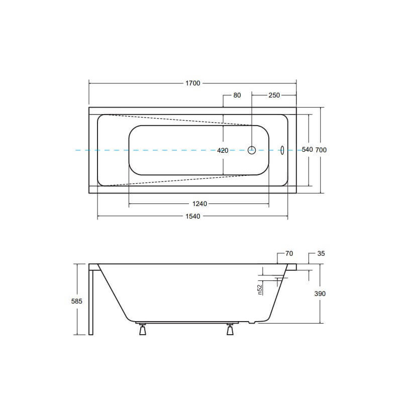 Wanna Do Zabudowy Modern 170x70 WAM-170-MO Besco