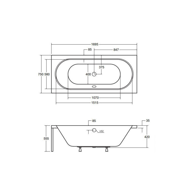 Wanna Do Zabudowy Vitae 170x75 Besco