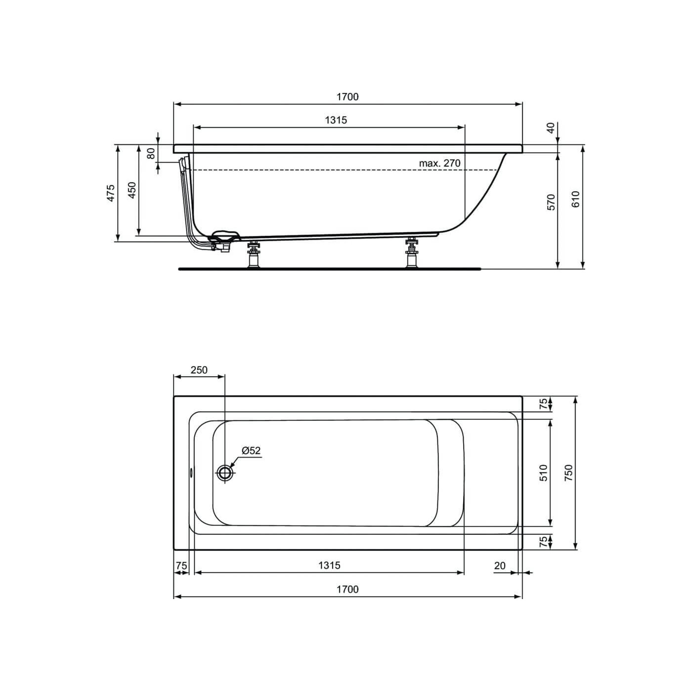 Wanna Do Zabudowy Connect Air E1064 Biała 170x75 Ideal Standard